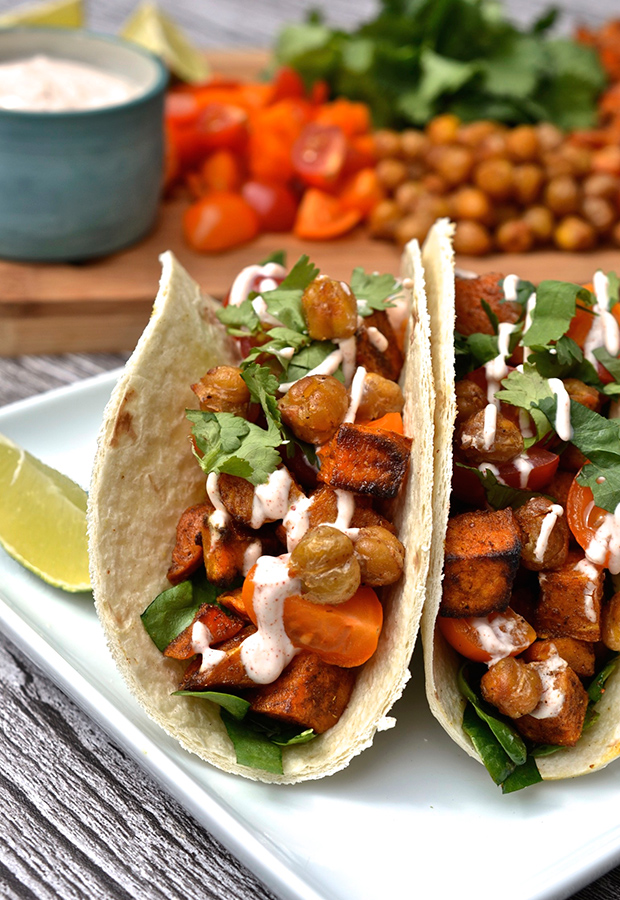 Moroccan Sweet Potato and Chickpea Tacos