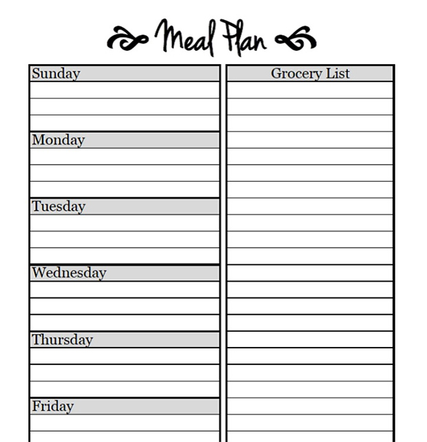 google sheets meal planning template