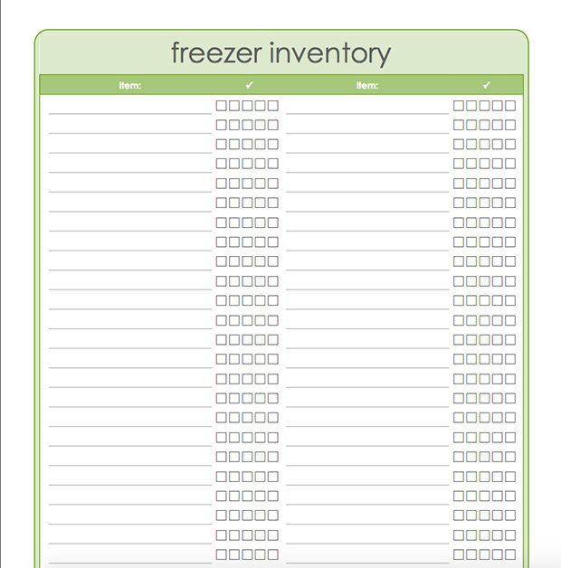 Meal Planning Templates: Freezer Inventory