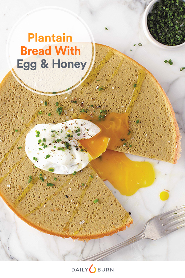 Plantain Flatbread With Poached Egg and Honey Drizzle