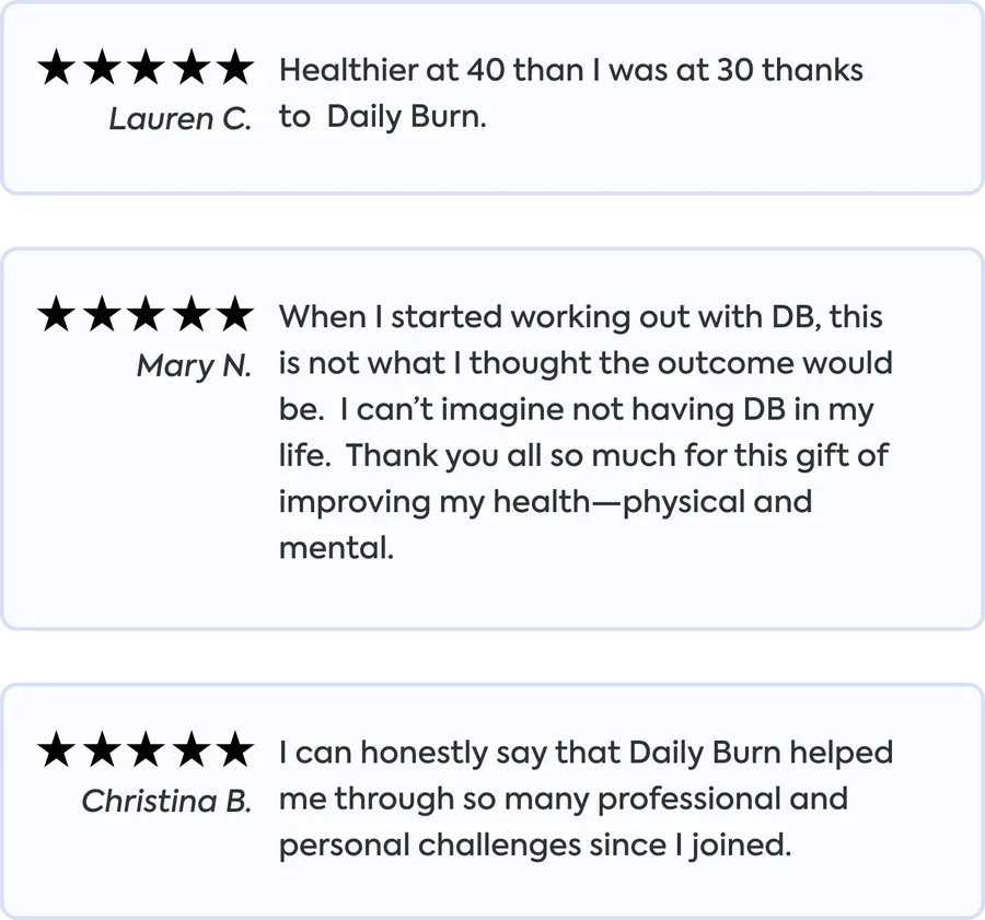Five-star reviews from Lauren C., Mary N. and Christina B.