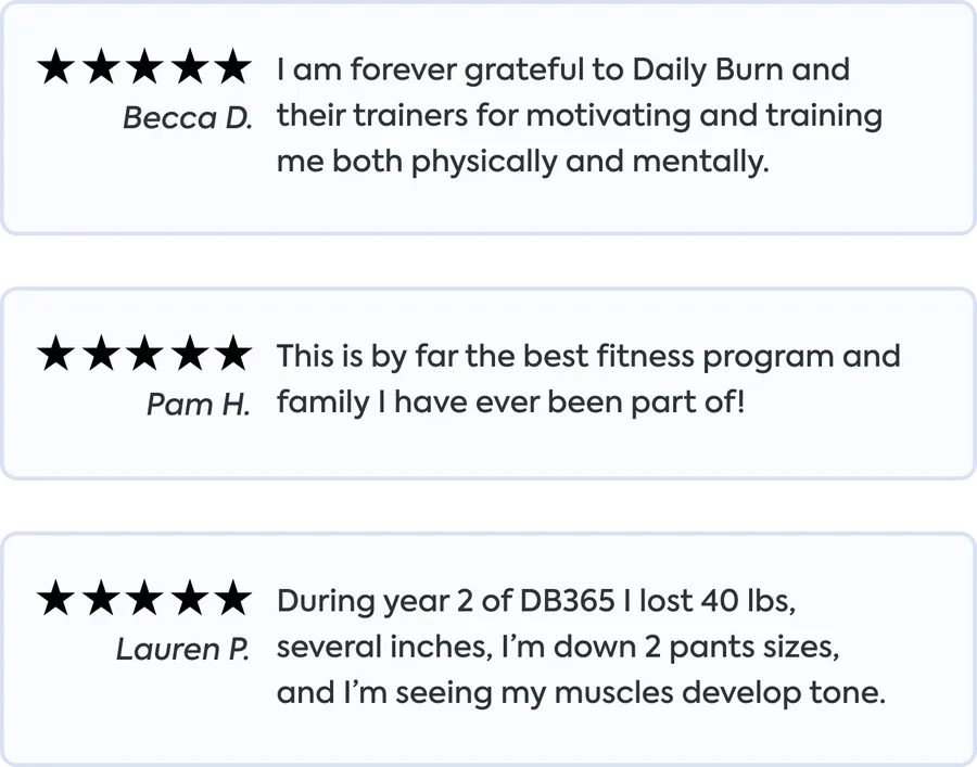 Five-star reviews from Becca D., Pam H. and Lauren P.